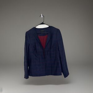 Talbots Blazer Women 8 Blue Plaid Wool Long Sleeve Lined Classic Career Academic